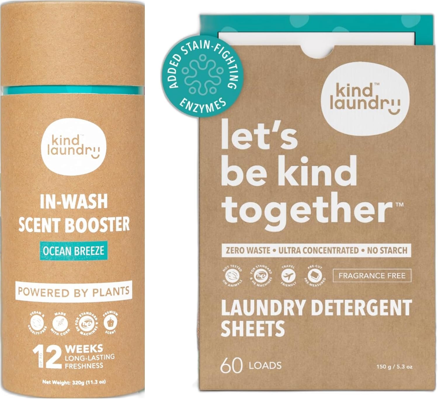 Kind Laundry In Wash Scent Booster Beads and Detergent Sheets – Ocean Breeze – 100% Plant Based – Natural Laundry Booster Beads & Detergent Sheets – Environment Friendly Odor Eliminator (60 Loads)