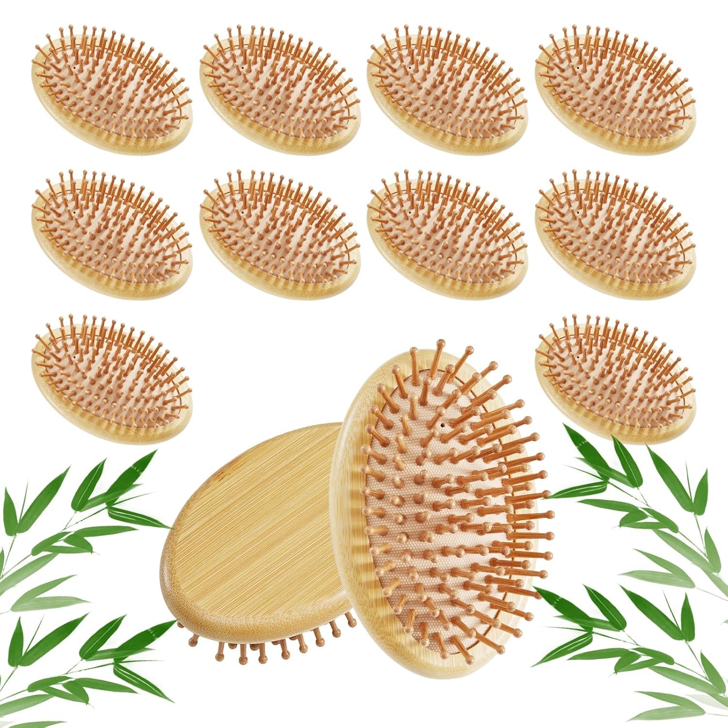 12PC Bamboo Hair Brush – Bulk Bamboo Bristles Detangling Brush for Hair Growth,Massage Scalp & Anti Static HairBrush for Women,Men,Kid(Pack of 12)