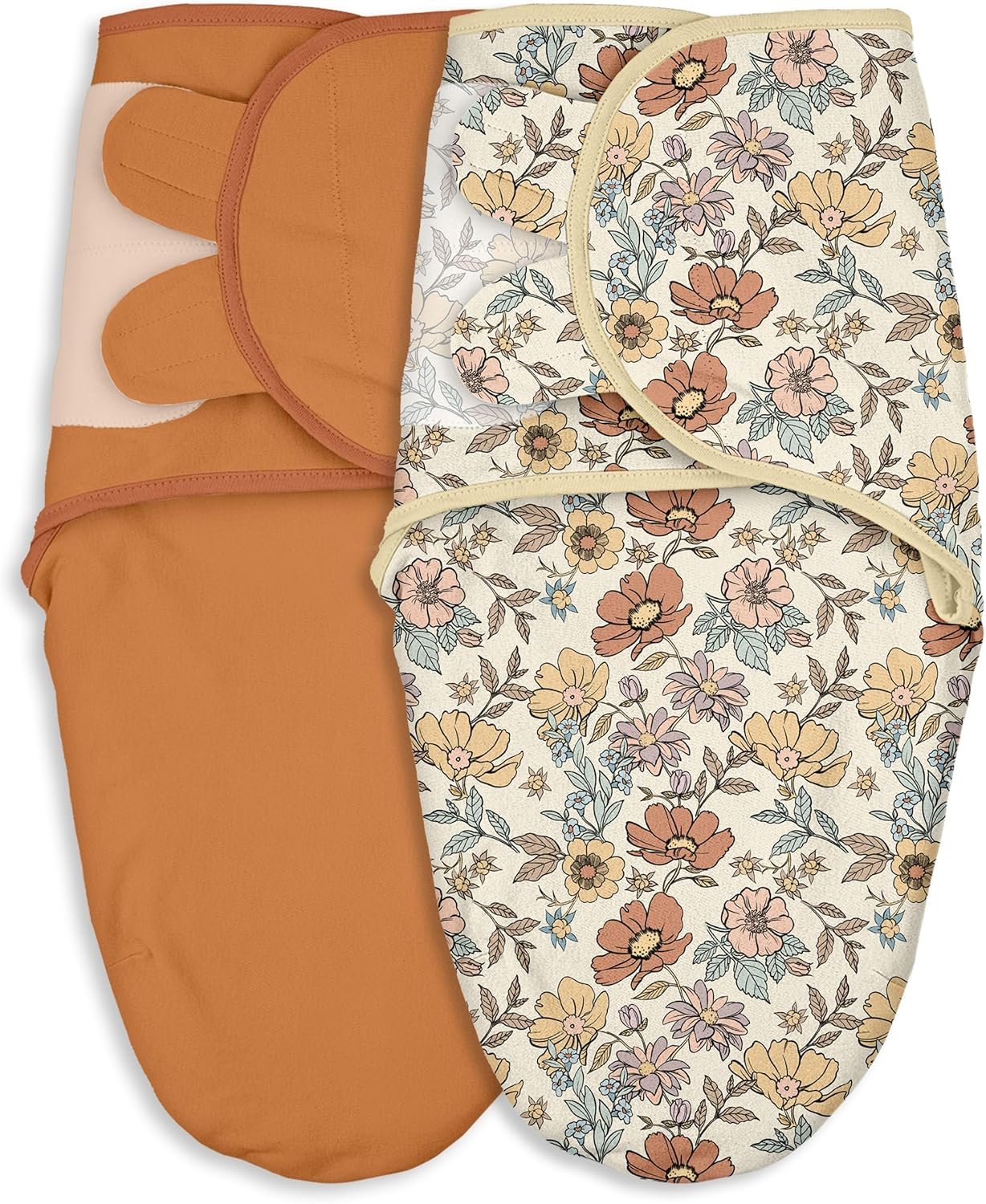 Baby Swaddles for Newborn Organic Cotton,Soft & Snug Newborn Velcro Swaddle 0-3 Months Sleep Sack Helps Calm Startle Reflex, 2-Pack Wrap Nursery Swaddling Blankets Retro Floral