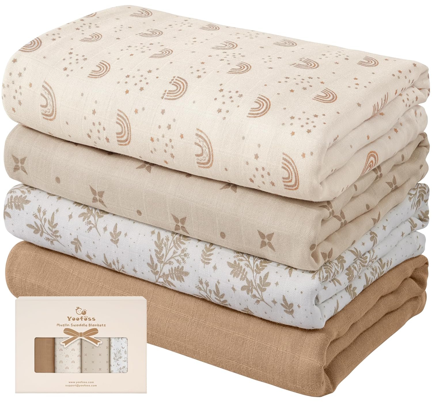 Yoofoss Muslin Swaddle Blankets, Organic Baby Blankets, 47 x 47 Inches Receiving Blanket for Baby Boys and Girls, Baby Essentials for Newborns Soft Breathable