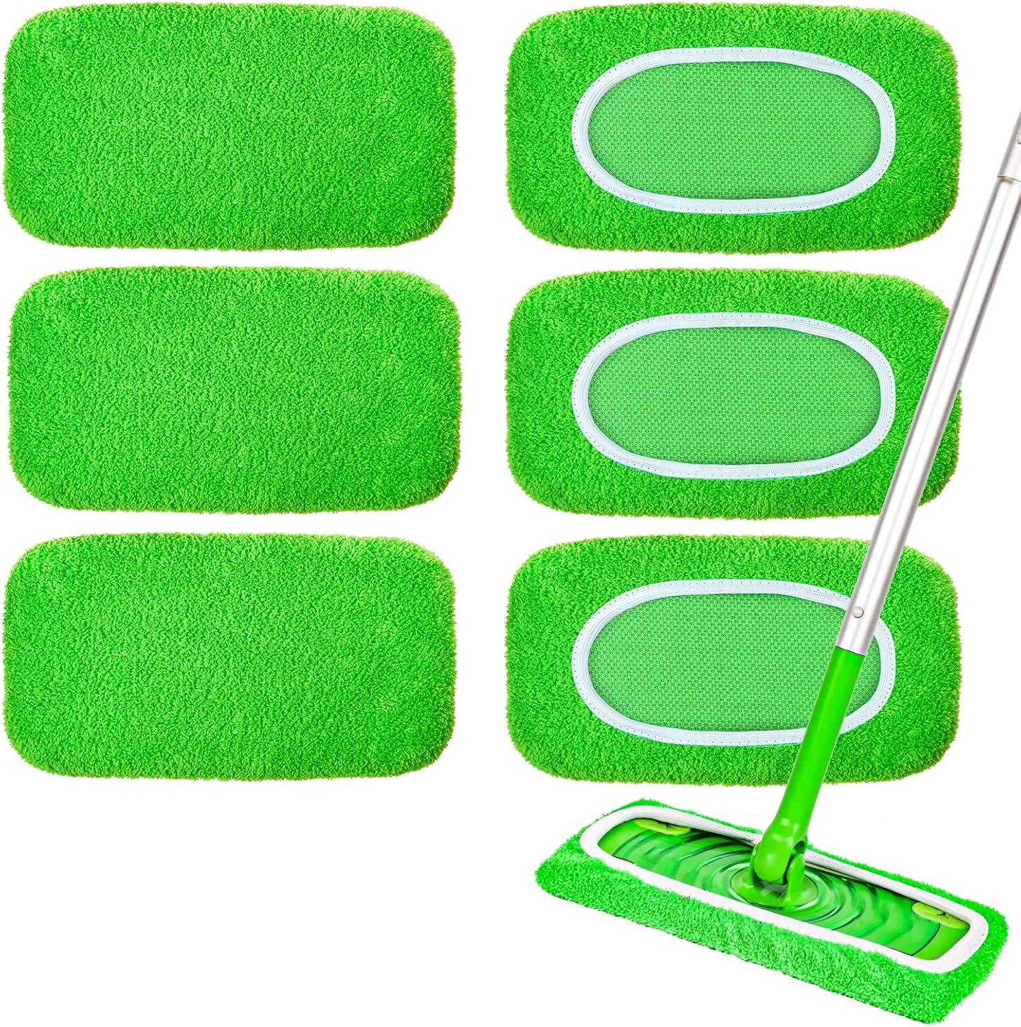 6-Pack Reusable Mop Pads Compatible with Sweeper Mop – 100% Coral Fleece Washable Refills – Microfiber Dry & Wet Sweeping Cloths for Multi-Surface/Hardwood Floor Cleaning