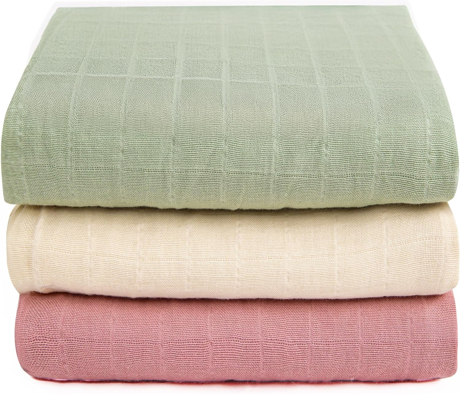 Organic Muslin Swaddle Blankets, 100% Organic Cotton, Baby Wrap for Boys and Girls, Soft Breathable and Skin-Friendly, Newborn Blankets, Baby Essentials, Registry&Gift, 3-Pack, Large 47 x 47 inches