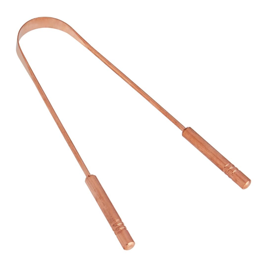 Copper Tongue Scraper Traditional Ayurvedic Design, 1-Pack Reduce Bad Breath, Tongue Scrubber, Easy to Use, Tongue Cleaner for Oral Care & Hygiene