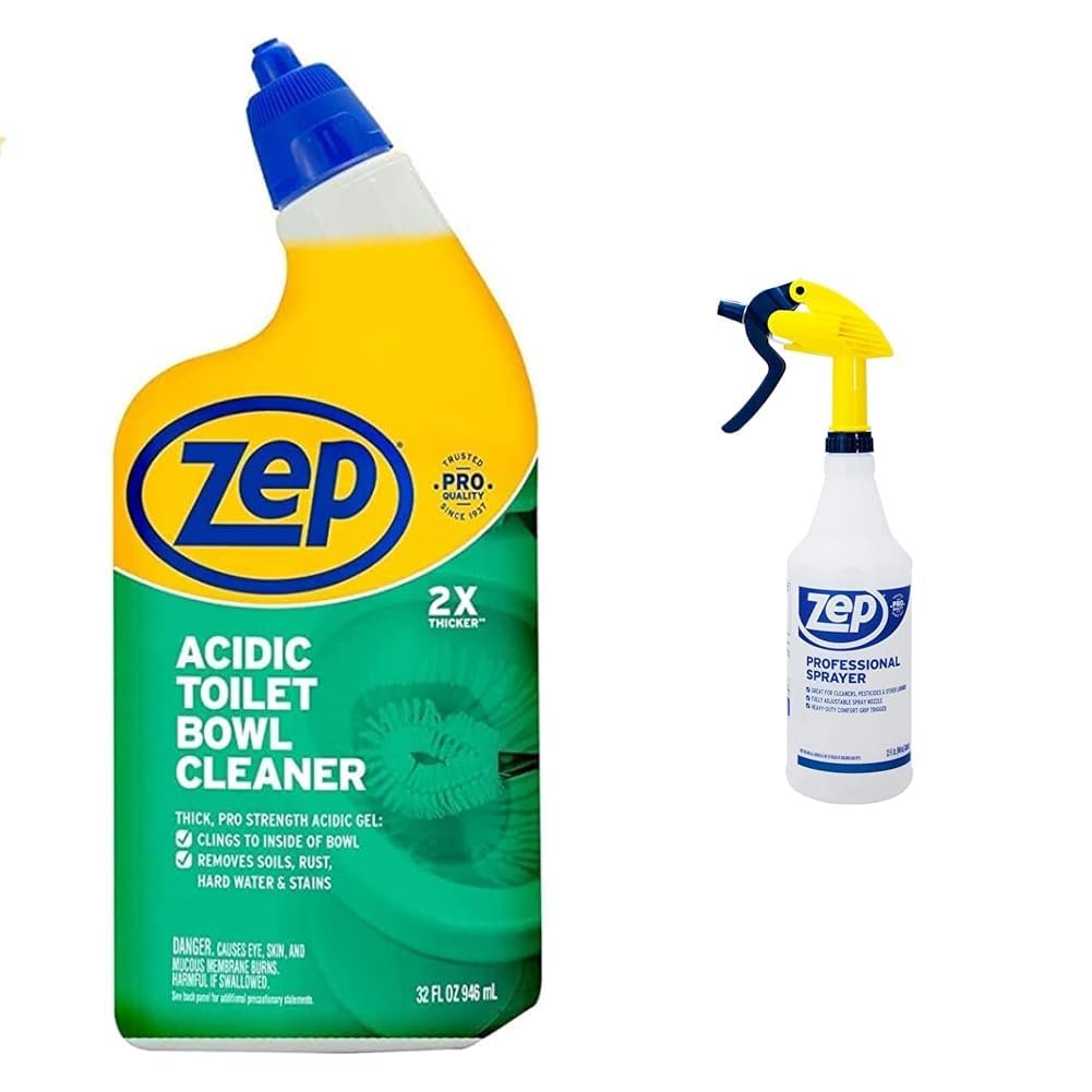 Zep Acidic Toilet Bowl Cleaner 32 Oz Professional Sprayer Bottle 32 ounces – Up to 30 Foot Spray, Adjustable Nozzle Bundle