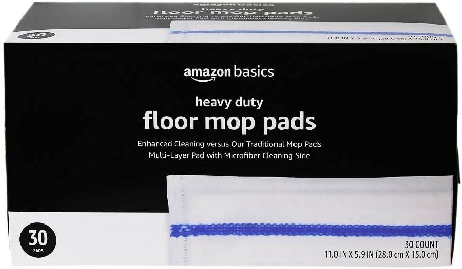 Amazon Basics Heavy Duty Disposable Floor Cleaning Mopping Pads with Absorbent Microfiber, Fits Swiffer WetJet Mopping Systems, 30 Count