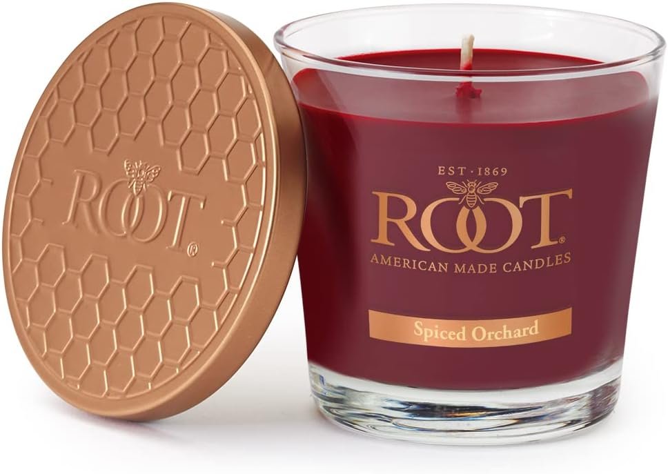 Root Candles Fall Scented Candles Honeycomb Veriglass Premium Handcrafted Beeswax Blend Candle, Small, Spiced Orchard