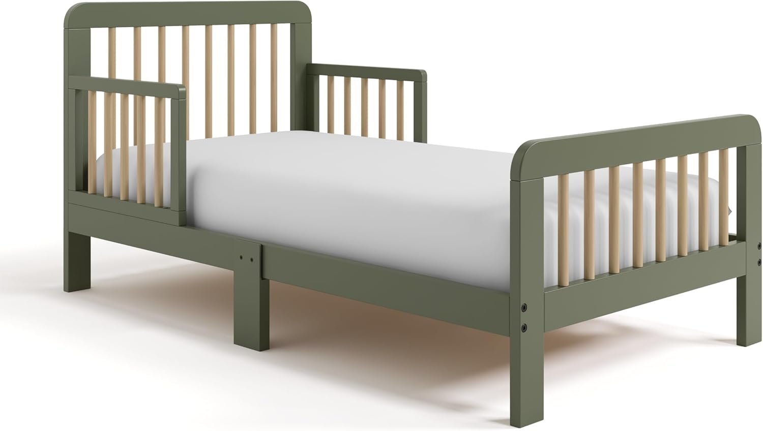 Storkcraft Pasadena Toddler Bed (Olive & Driftwood) – GREENGUARD Gold Certified, 100% Solid Wood, Fits Standard Crib Mattress, Toddler Rails Included, Complete Design with Headboard & Footboard