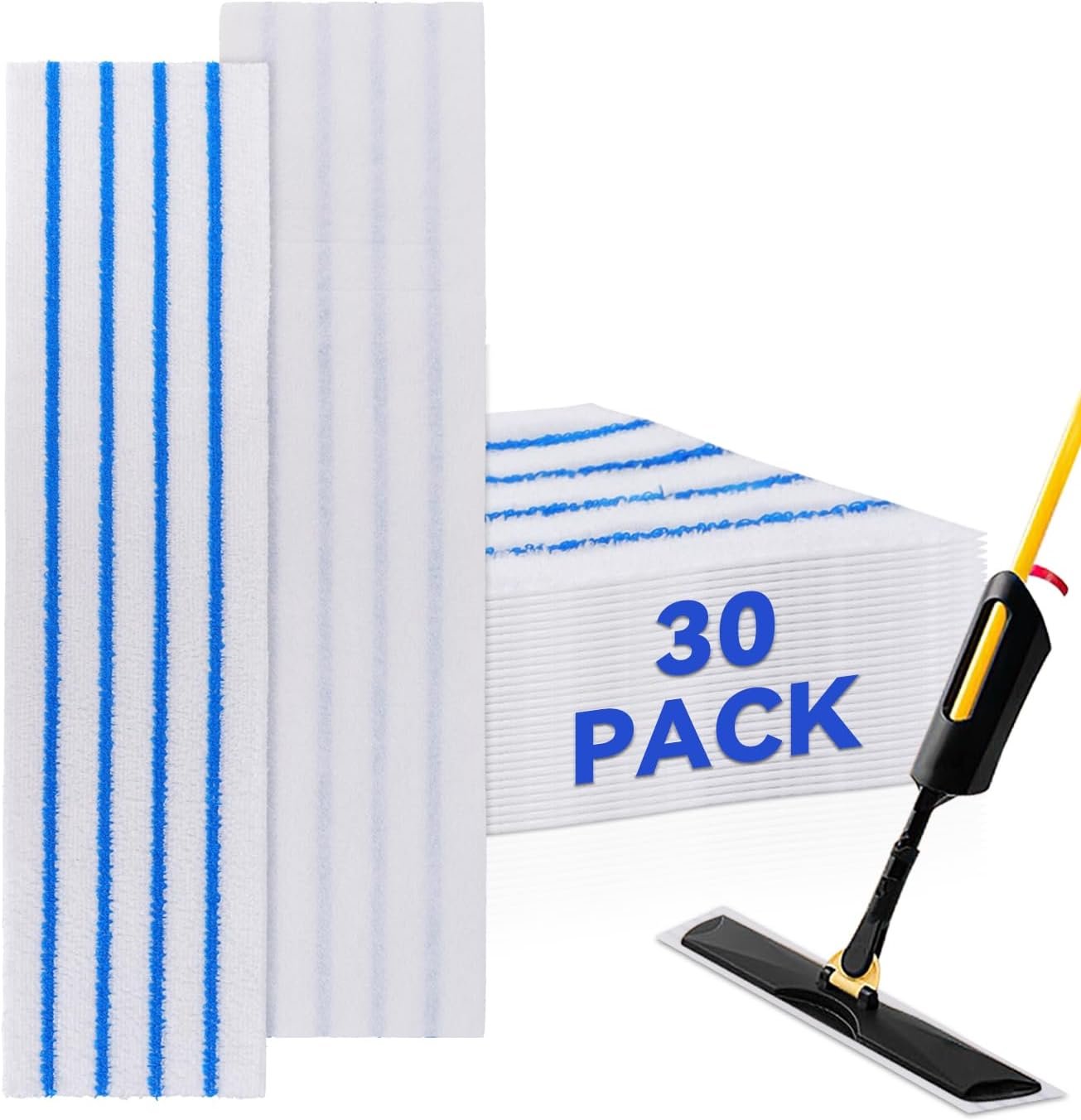 Replacement Disposable Microfiber Pad Fit for Rubbermaid Quick Connect Mop System – 30 Pack Wet & Dry Commercial Cleaning Refills with Scrubbing/Scouring Stripes Fit for Any Flat System 17 and 18 Inch