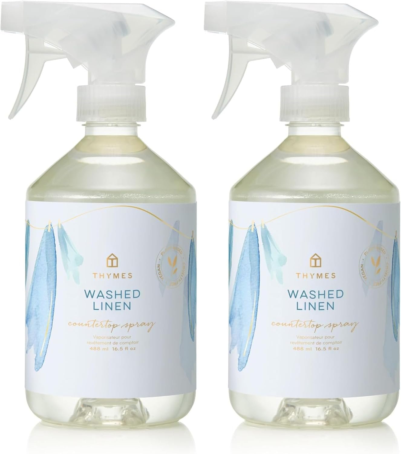 Thymes Countertop Spray – 16.5 Fl Oz – Washed Linen (Pack of 2)