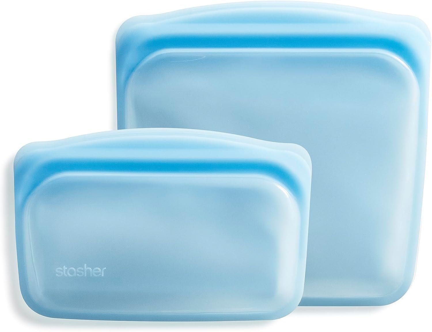 Stasher Silicone Reusable Storage Bags, 2-Pack, Reusable Freezer Bags, Microwave, Dishwasher, Oven Safe, Sous Vide, Premium Lunch Containers, Eco Friendly, Food Storage Bags, Snack Bags, Blue