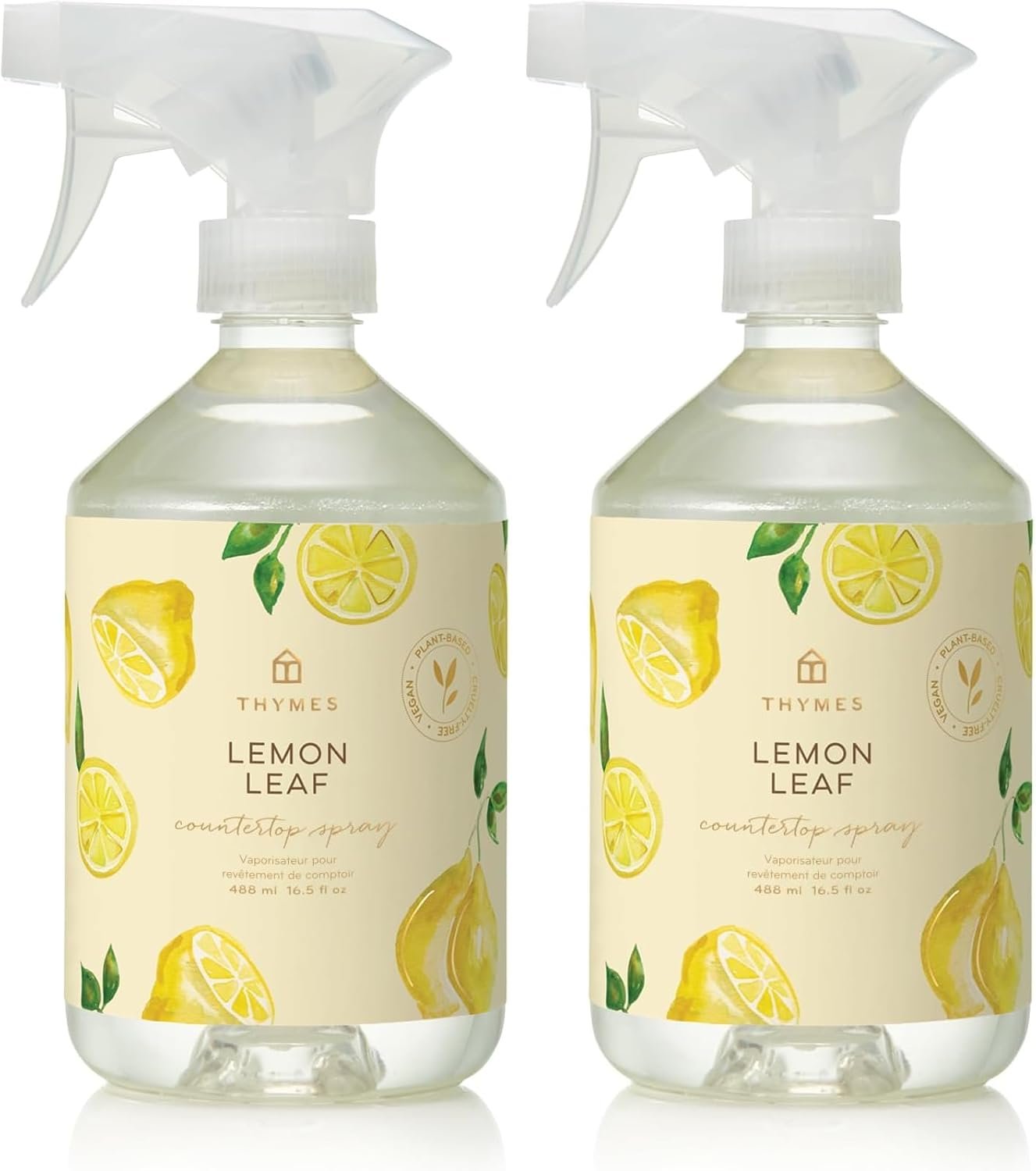 Thymes Countertop Spray – Counter Cleaner Spray – Household Cleaning Supplies (Lemon Leaf, 16.5 fl oz) (Pack of 2)