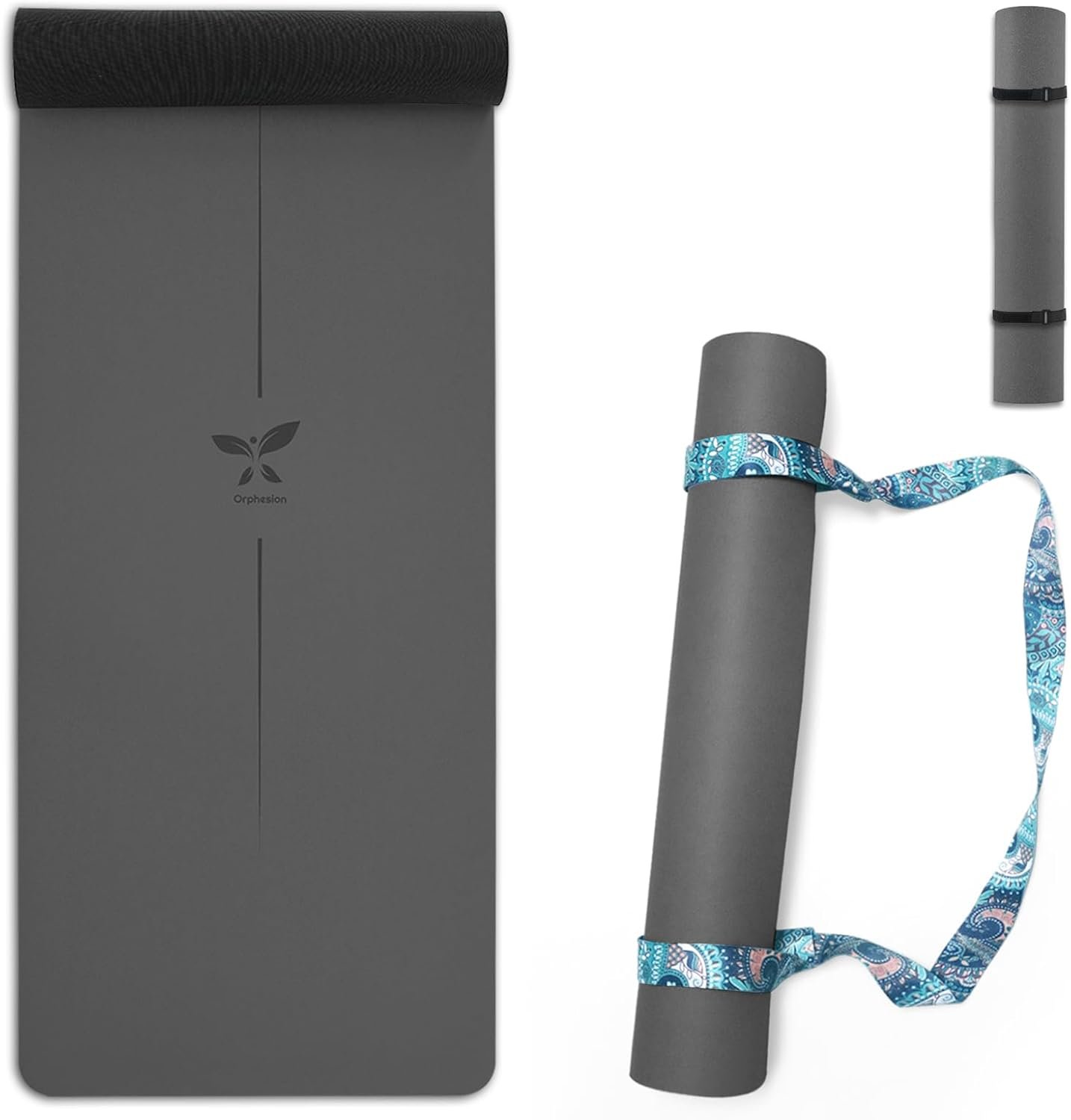 Professional Yoga Mat with Carry Strap,Non-Slip Eco-Friendly Natural Rubber Mat Superior Grip Durable 72″x26.8″Large Mat 5mm Thick Ideal Exercise Mat for Home Workout,Gym and Outdoor