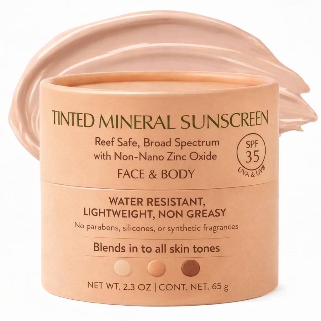 NATÚ BOTANICALS Tinted Mineral Face and Body Sunscreen SPF 35 – Mineral Zinc Oxide Sunblock Lotion – Broad-Spectrum UVA & UVB Protection – Lightweight & Gentle for Sensitive Skin – Reef Safe