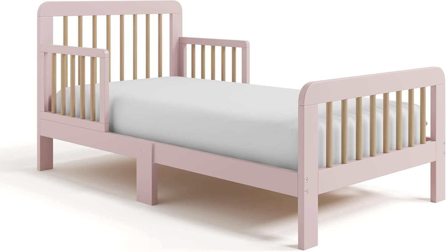 Storkcraft Pasadena Toddler Bed (Blush & Driftwood) – GREENGUARD Gold Certified, 100% Solid Wood, Fits Standard Crib Mattress, Toddler Rails Included, Complete Design with Headboard & Footboard