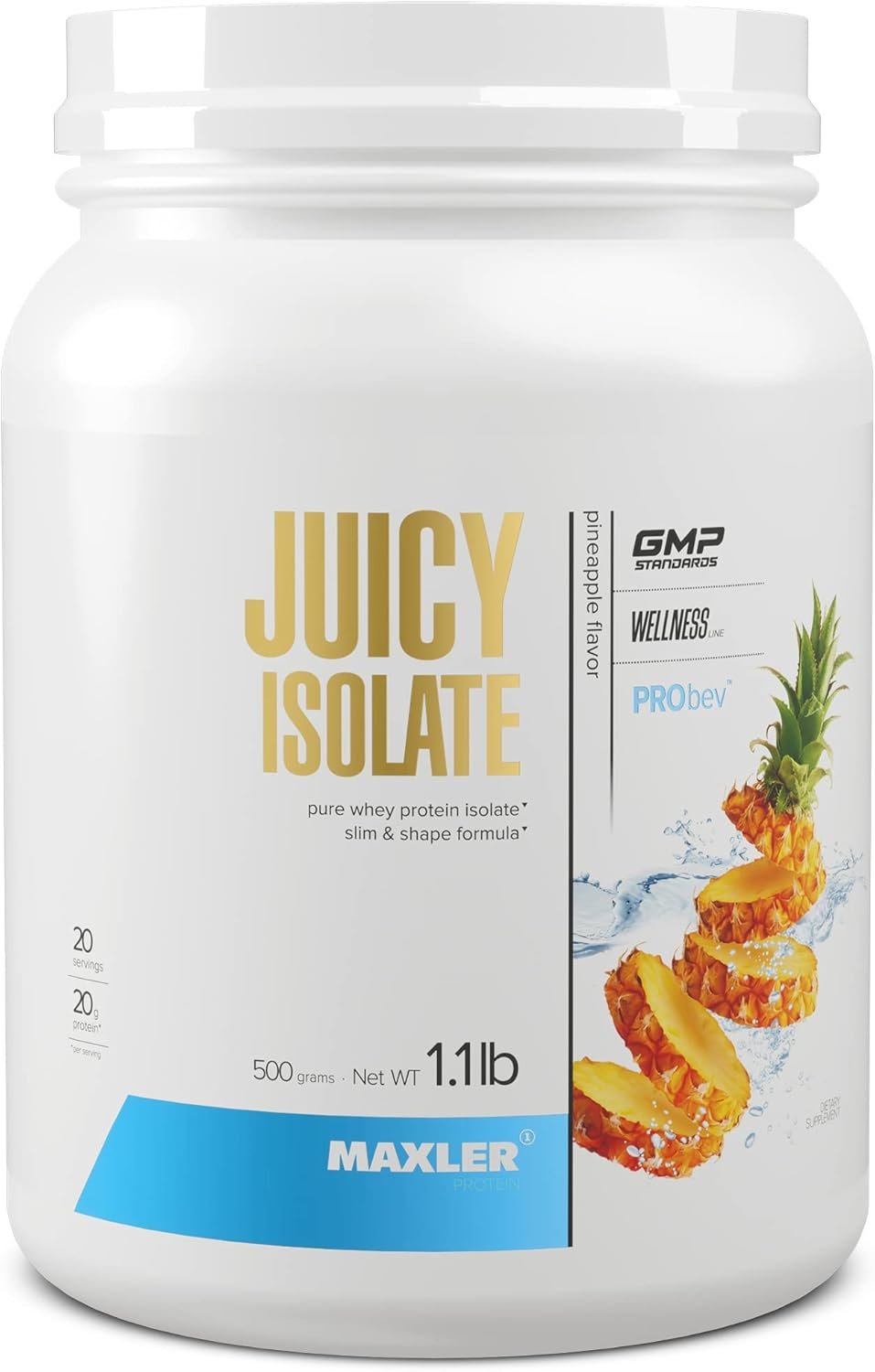 Maxler Juicy Isolate Protein Powder – Clear Whey Isolate – Low Lactose, Fat Free, Sugar Free Muscle Recovery Drink for Pre & Post Workout – Pineapple 1.1lb (20 Servings)