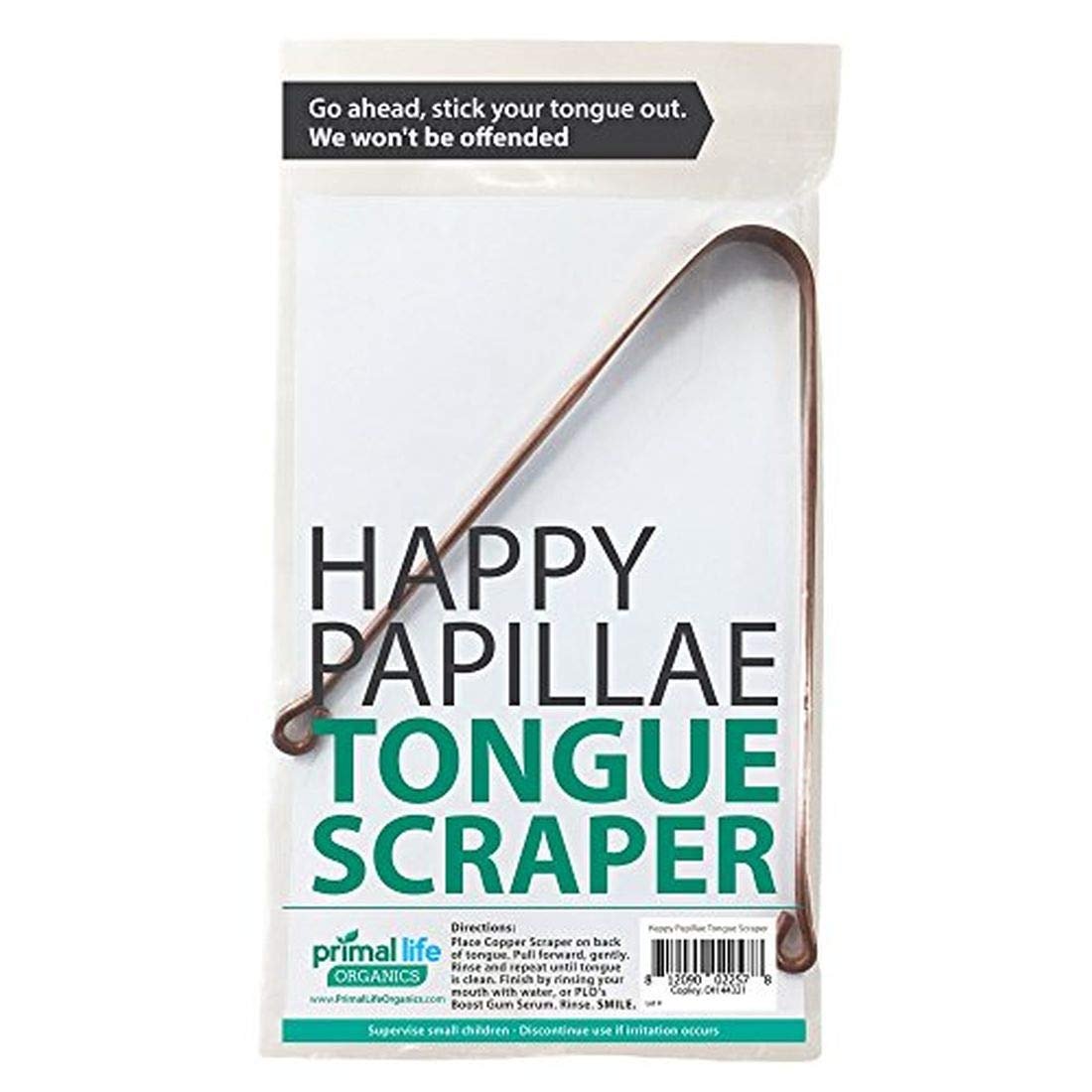 Primal Life Organics, Happy Papillae Tongue Scraper, Self-Cleaning Copper, Supports Oral Health (Single)