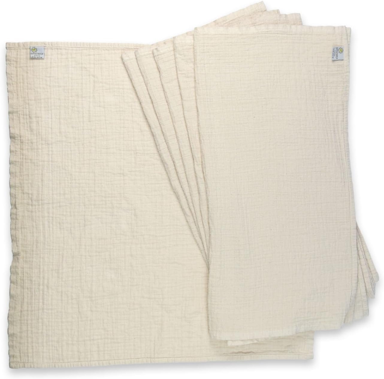 OsoCozy Organic Muslin Flat Cloth Diapers – Made of Ecologically Friendly, Soft, Absorbent, Double Layered 100% Organic Cotton. 6 Pack. OneSize Fits 12-30 Pounds.