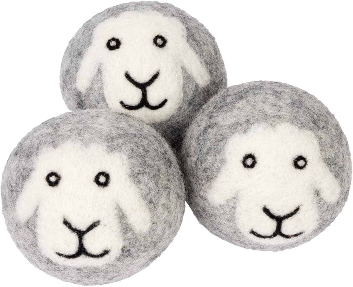 Smart Sheep 3-Pack Wool Dryer Balls – XL Premium Natural Fabric Softener – Award-Winning – Replaces Dryer Sheets – Laundry Balls (Gray Smiling Sheep)