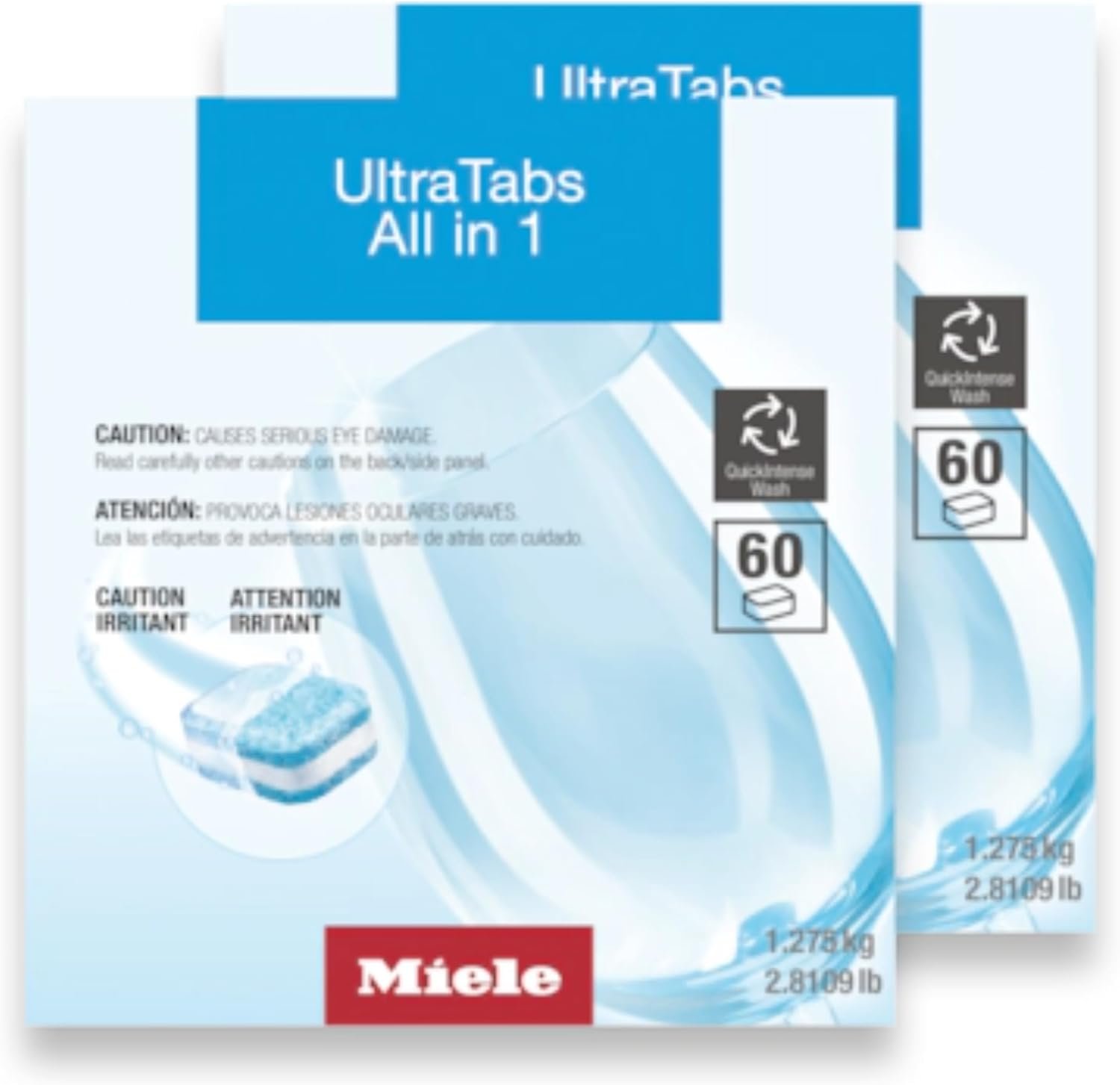Miele UltraTabs All-in-One Dishwasher Detergent Tabs, Compatible with All Dishwashers, 60 Tabs, 2 Pack