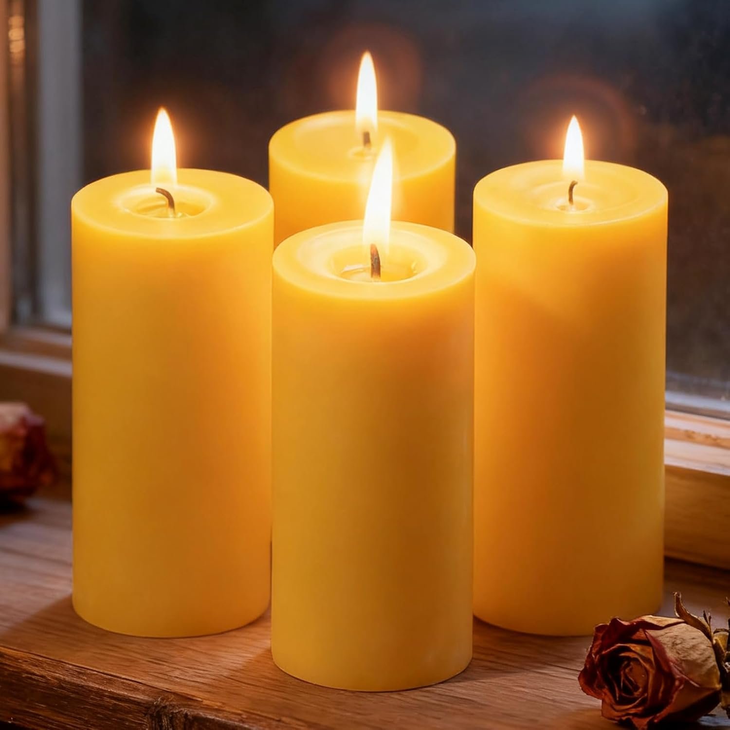 Beeswax Pillar Candles 4 Packs,100% Bees Wax Candles for Home-140 Hours Long Burning for Emergency, Natural Beeswax Candle Bulk for Relax, Pure,Smokeless & Dripless