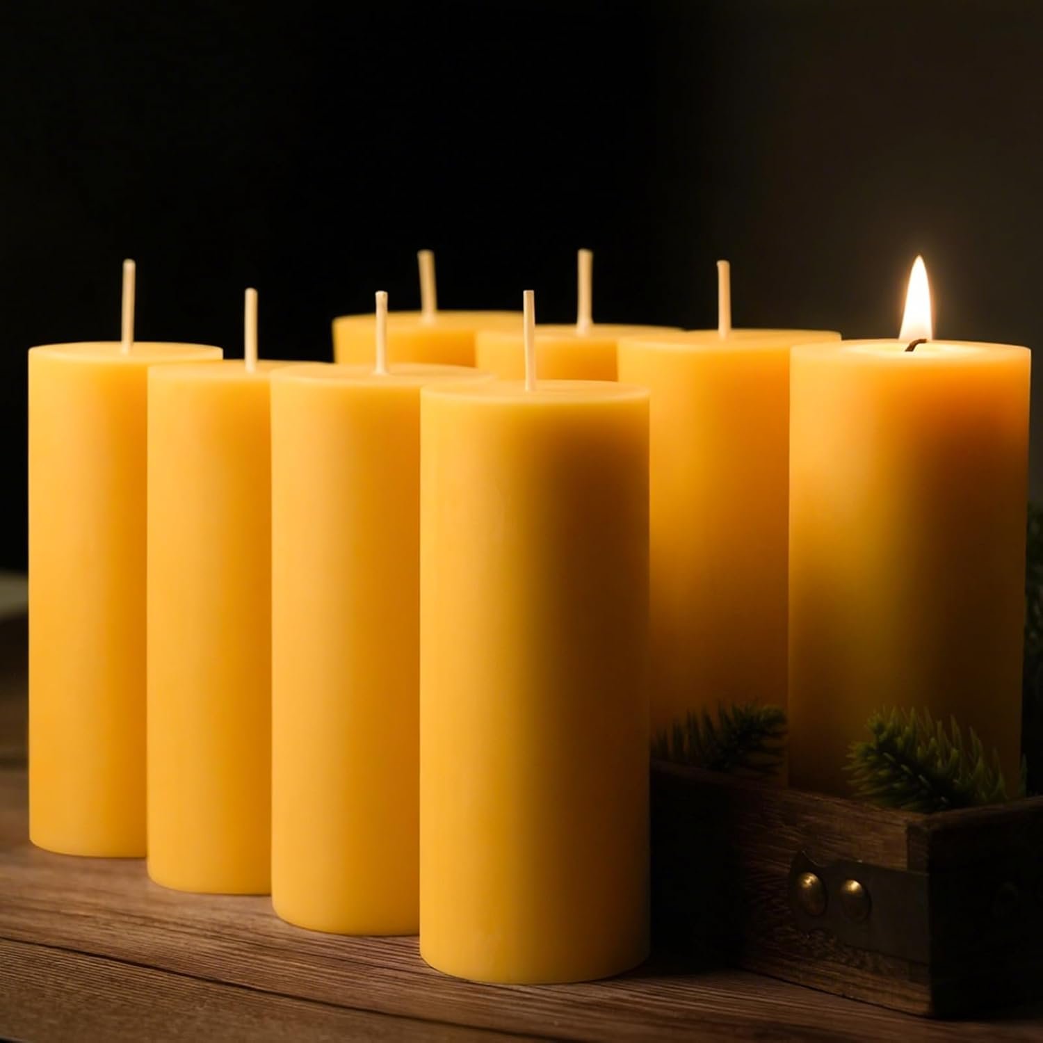 8 Packs Beeswax Candles, 2×5 Inch Natural Beeswax Pillar Candles, 400-Hour Total Long Burn Time, Organic Emergency Candle for Home Decor, Gift Sending, Smokeless & Dripless