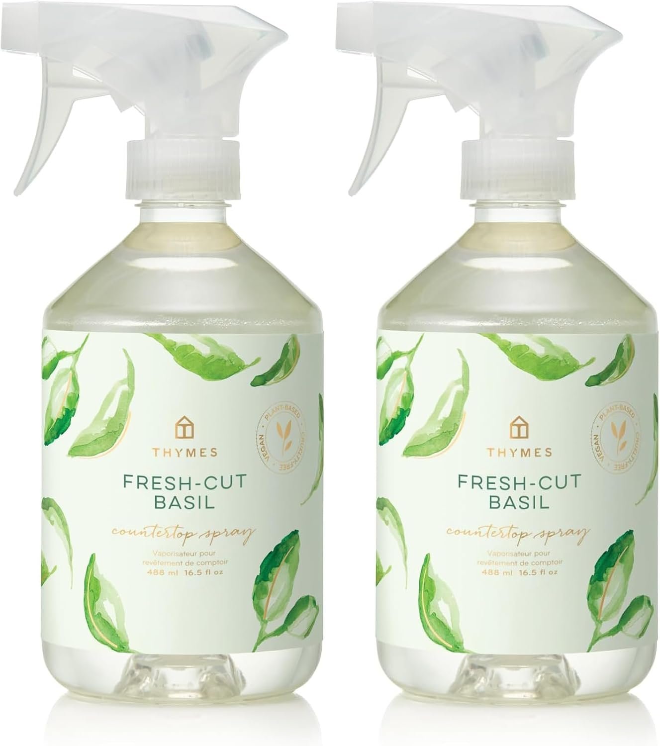 Thymes Countertop Spray – Counter Cleaner Spray – Household Cleaning Supplies (Fresh-Cut Basil, 16.5 fl oz) (Pack of 2)