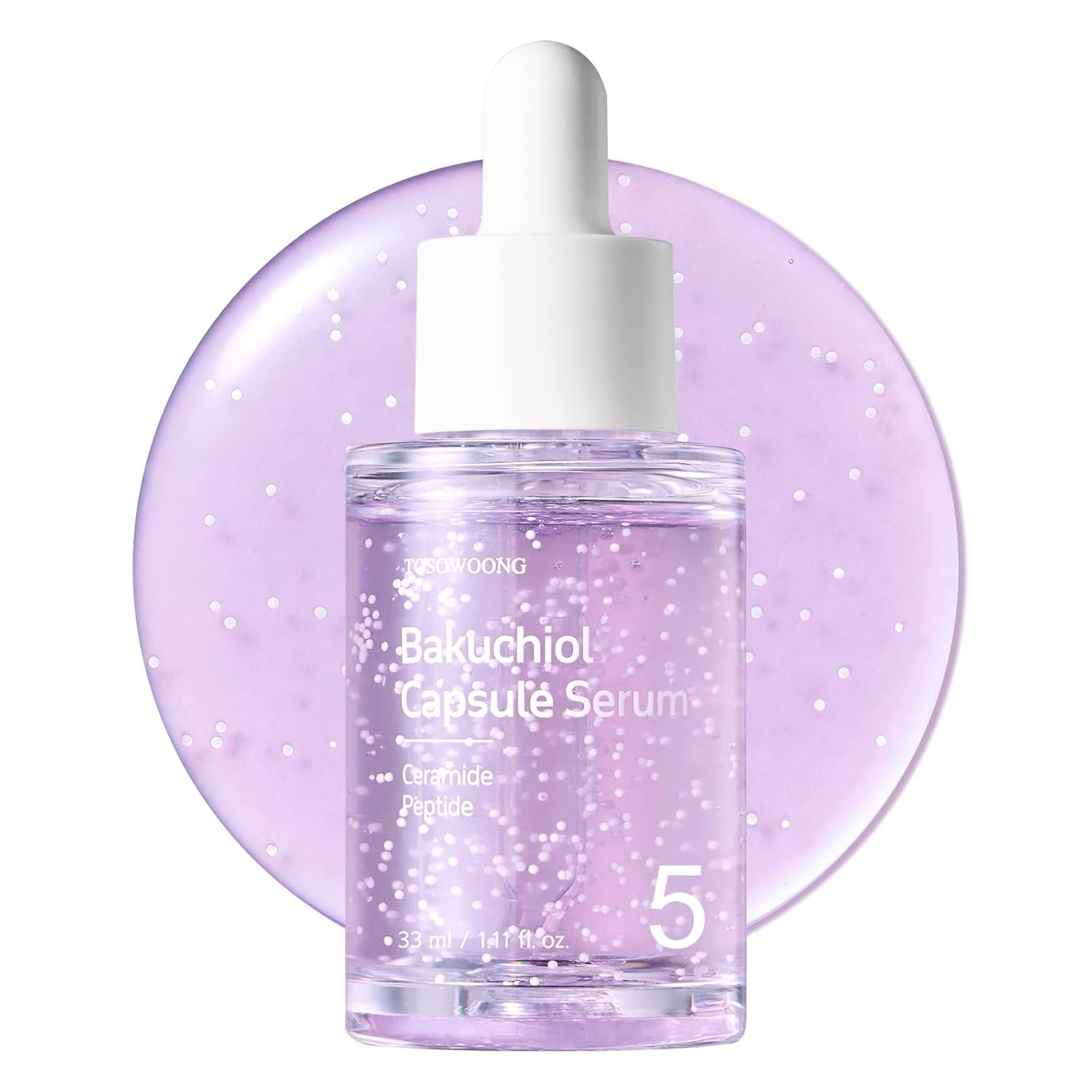 TOSOWOONG Bakuchiol Capsule Serum, 5,000ppm Bakuchiol Retinol Natural Alternative, Anti-Aging, Plumping, Pore, Wrinkles, 8 Hyaluronic Acids, 5 Ceramides, Hydration, Korean Skincare, 33ml/1.11 fl.oz.