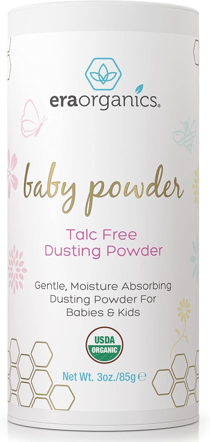 Era Organics Talc-Free Organic Baby Powder – USDA Organic Dusting Powder with Arrowroot, Calendula and Cornstarch for Newborns, Babies or Toddlers – Soothing, Fragrance Free, Made in USA (3oz/85g)