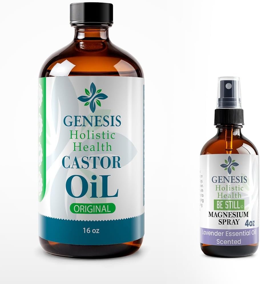 Genesis Organic Magnesium Lavender Spray 4oz + Holistic Health Organic Castor Oil 16oz
