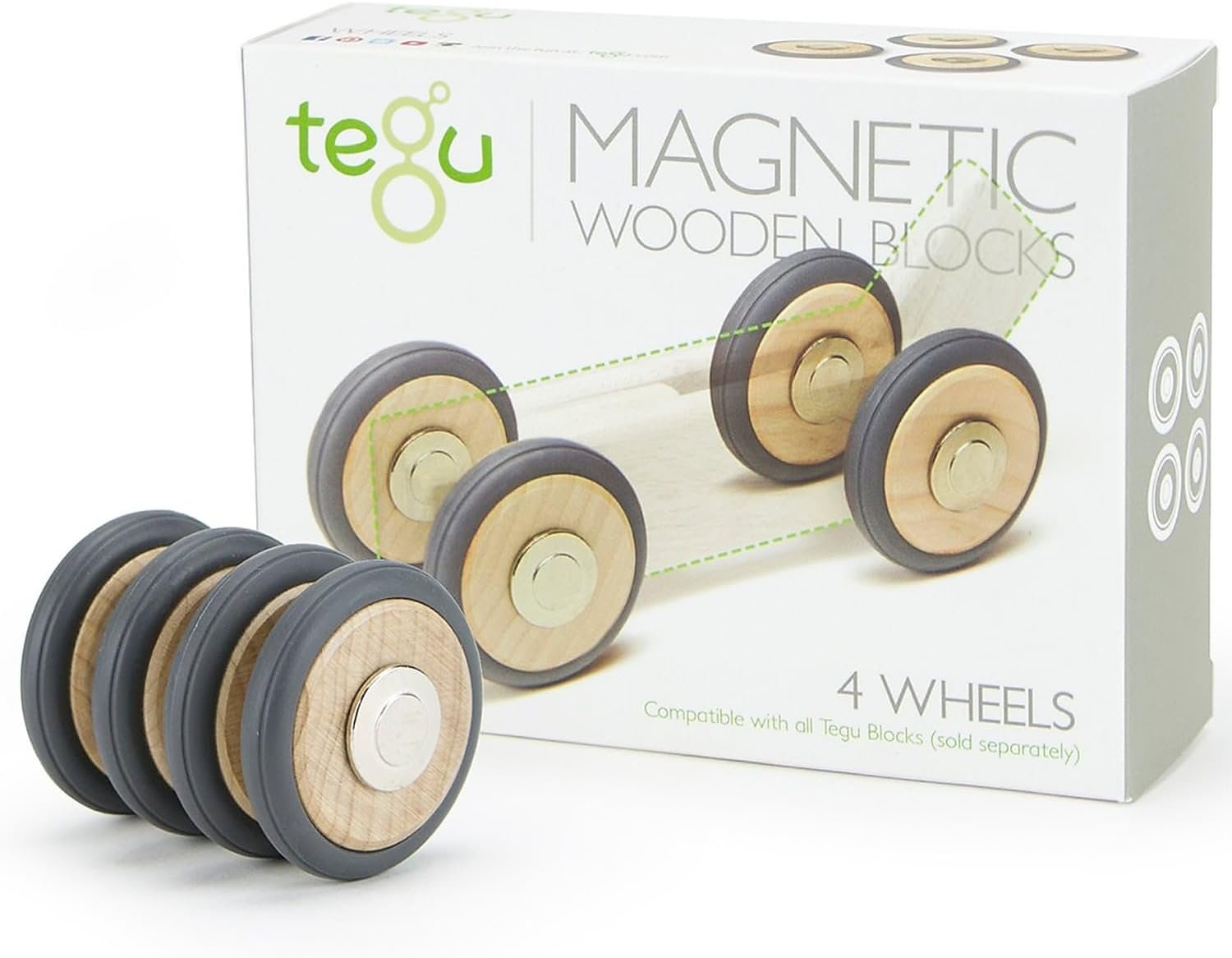 Tegu Magnetic Wooden Blocks, Wheels Accessory, 4-Pack (TEGM12059)