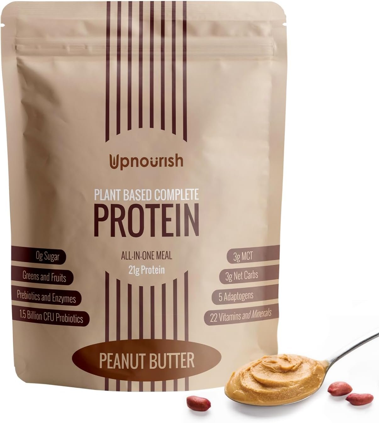 UpNourish Peanut Butter Vegan Protein Powder 54 Superfoods Powder,1.5 Billion CFU Probiotics 21g Plant Based Protein,No Sugar No Dairy No GMO Dairy Free,Meal Replacement Shake Keto-Friendly Low-Carb Diet,15 Servings