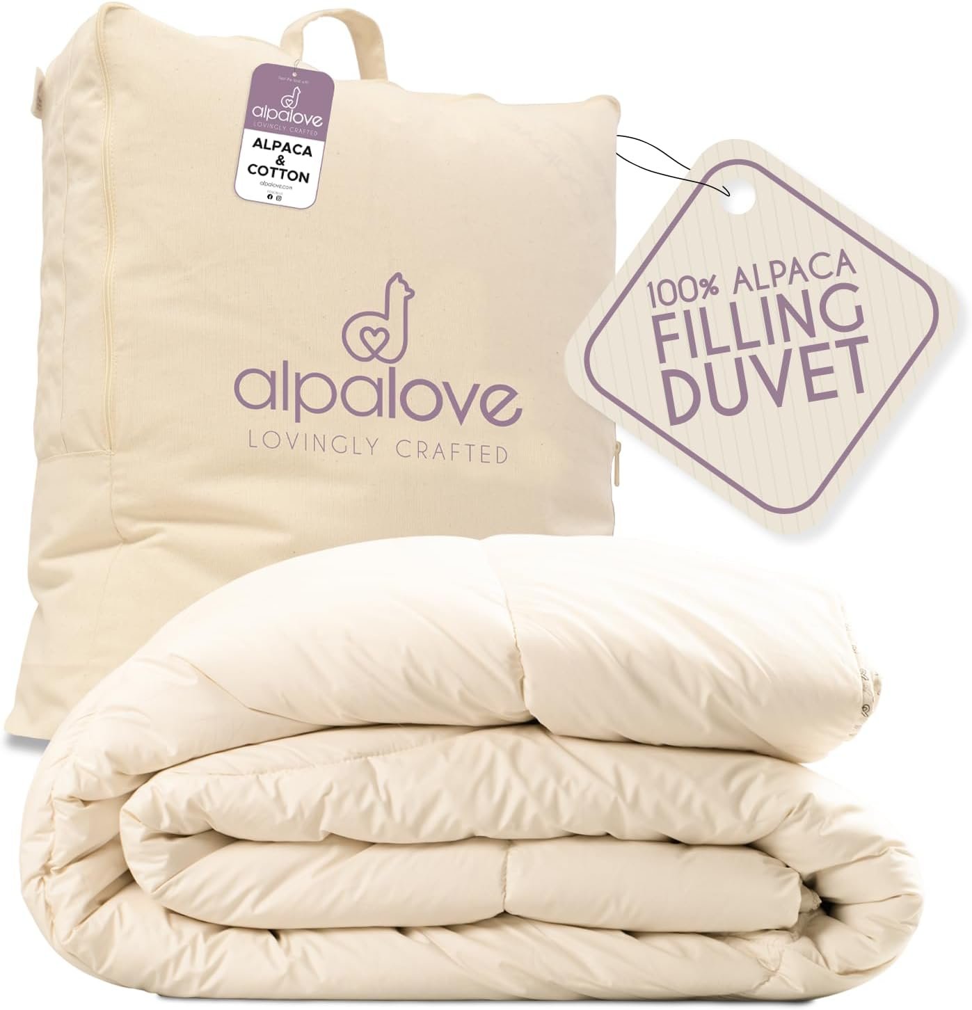 Twin All-Season Warm Fine Alpaca Duvet – Premium Cotton Cover, 4,66 lb Filling, Ideal for Year-Round Comfort, Lightweight & Temperature-Regulating, 70 x 92 inches