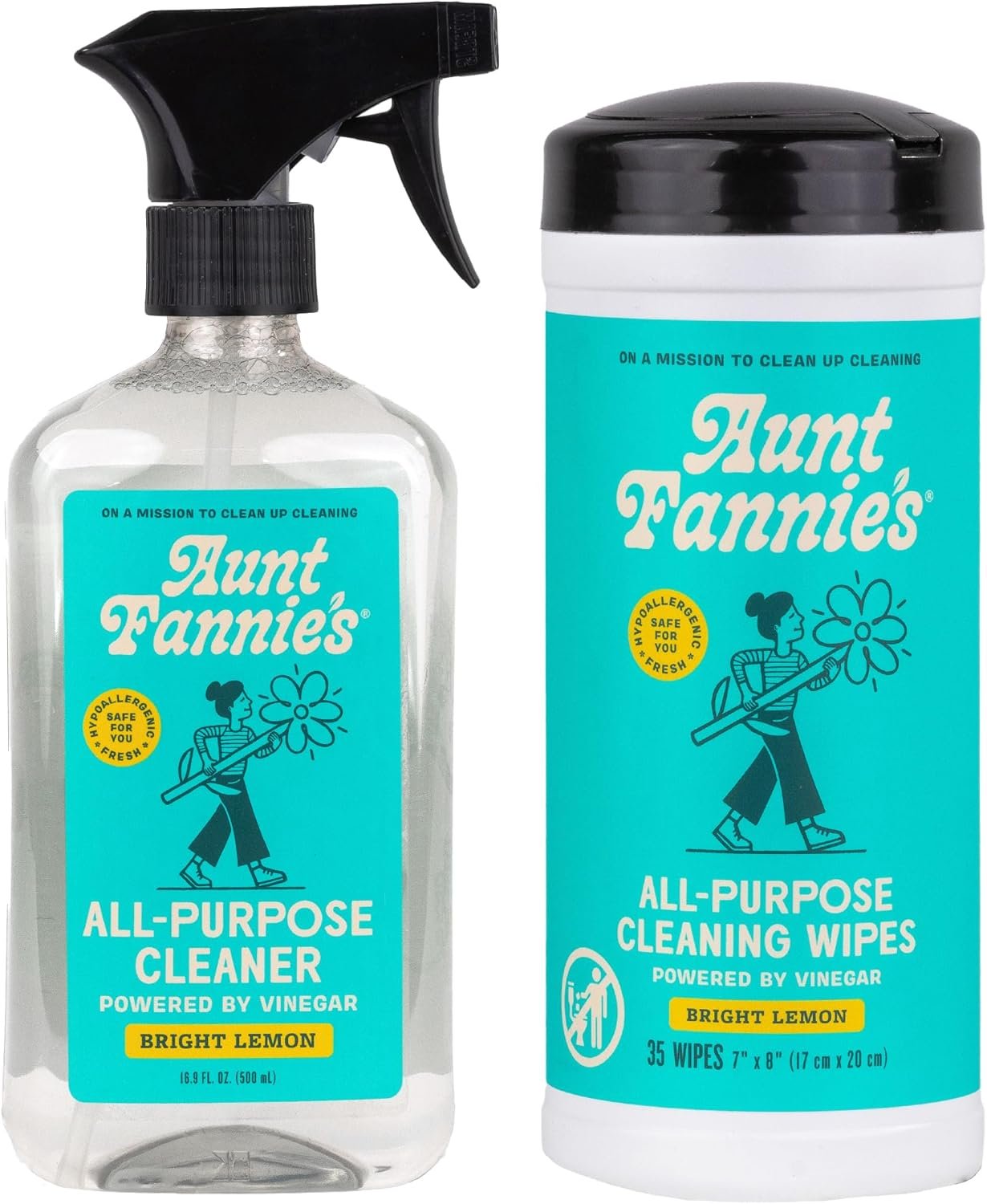 Aunt Fannie’s Bundle: All Purpose Vinegar Cleaning Spray (Lemon) + Vinegar Cleaning Wipes (Lemon)
