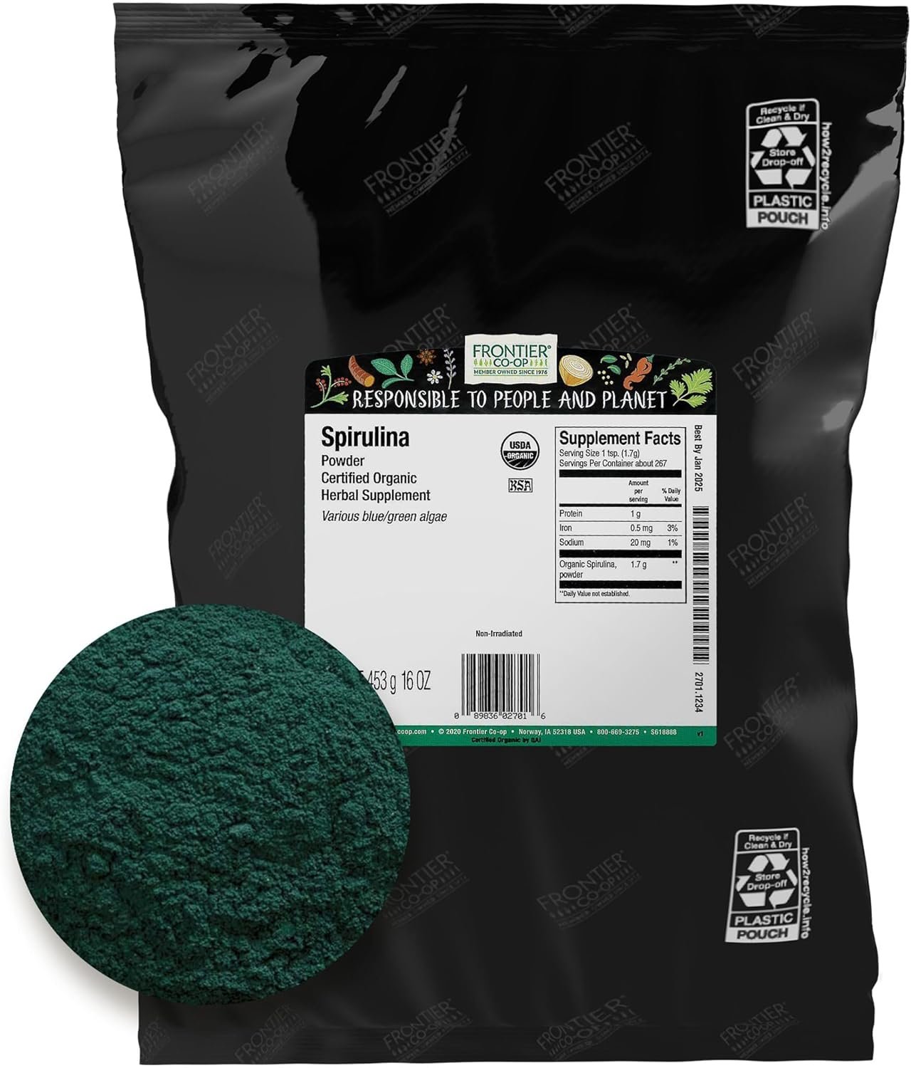 Frontier Spirulina Powder Organic, 1 Pound
