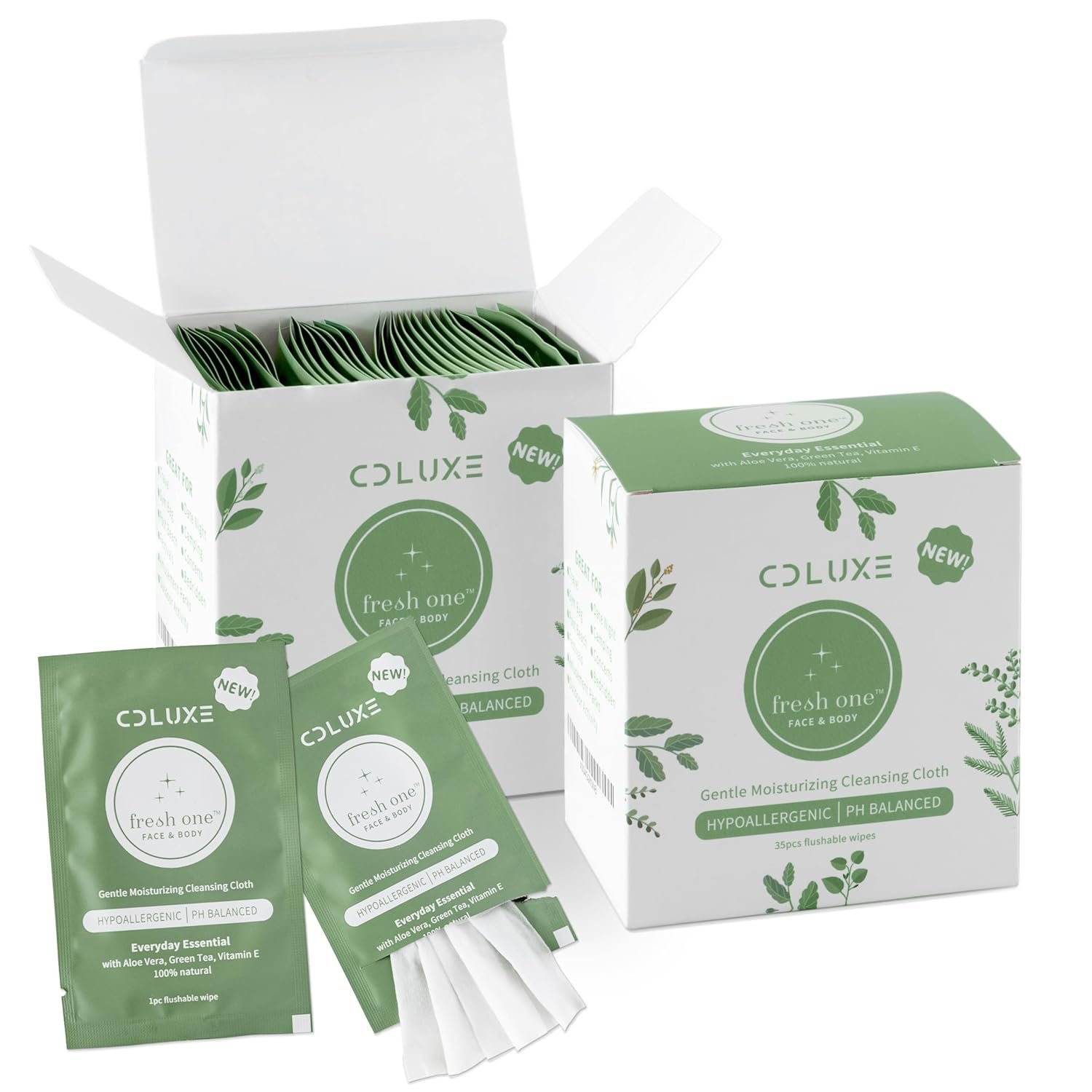 Fresh One Hand-Body-Face Cleaning Water-Based Wipes (Men, Women, Kids) – All Natural Gentle, Sensitive Skin, Deodorizing, Flushable Individually Wrapped Travel Wipes (70)