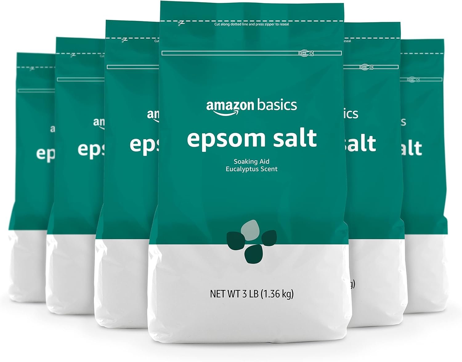 Amazon Basics Epsom Salt Soaking Aid, Eucalyptus Scented, 3 Pound (Pack of 6) (Previously Solimo)