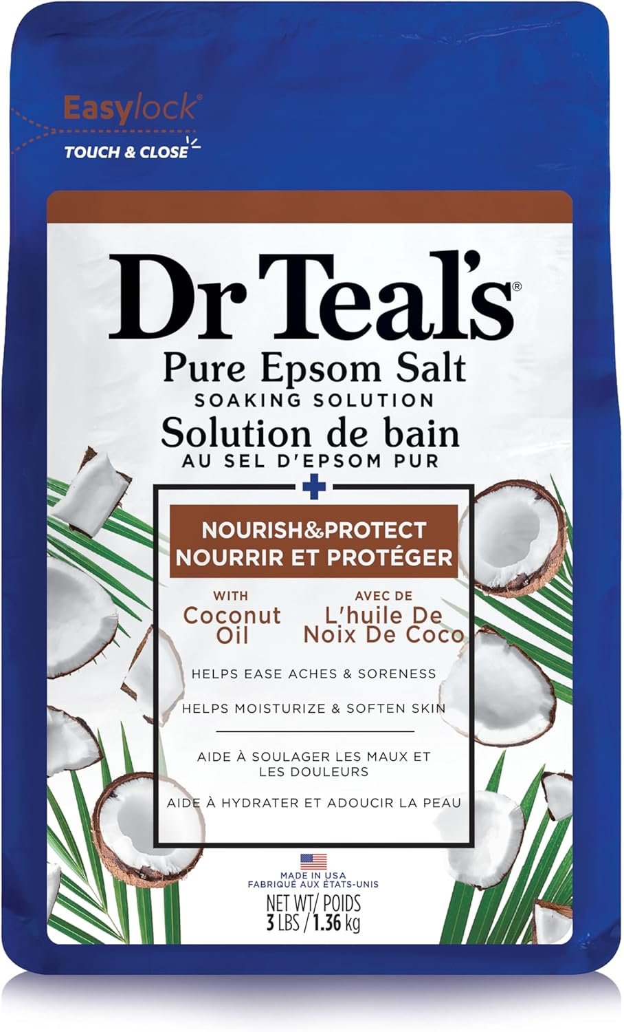 Dr Teal’s Salt Soak with Pure Epsom Salt, Nourish & Protect with Coconut Oil, 3 lbs