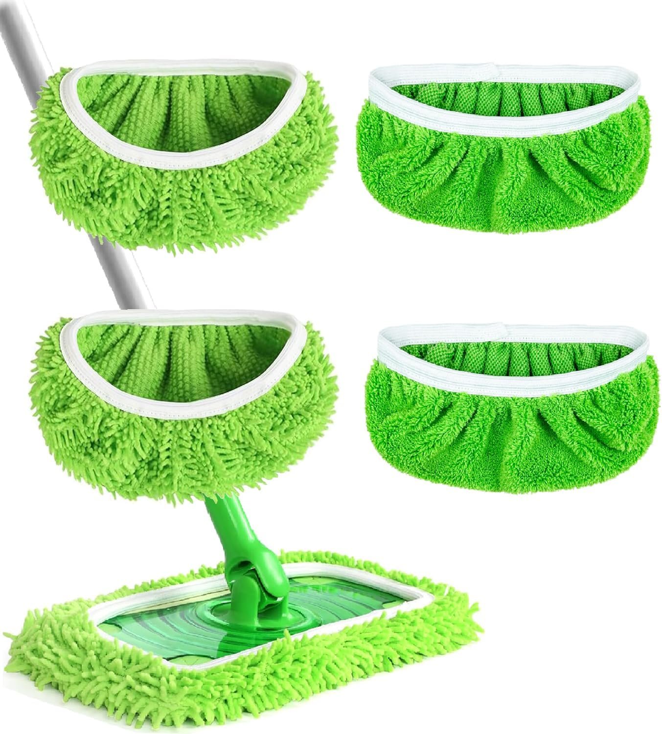 Reusable Microfiber Mop Pads Washable Wet Pads Compatible with Swiffer Sweeper Refills Pads for Wet & Dry Sweeping Cloths Mop Head Replacement for Household Cleaning (Green 4PCS)