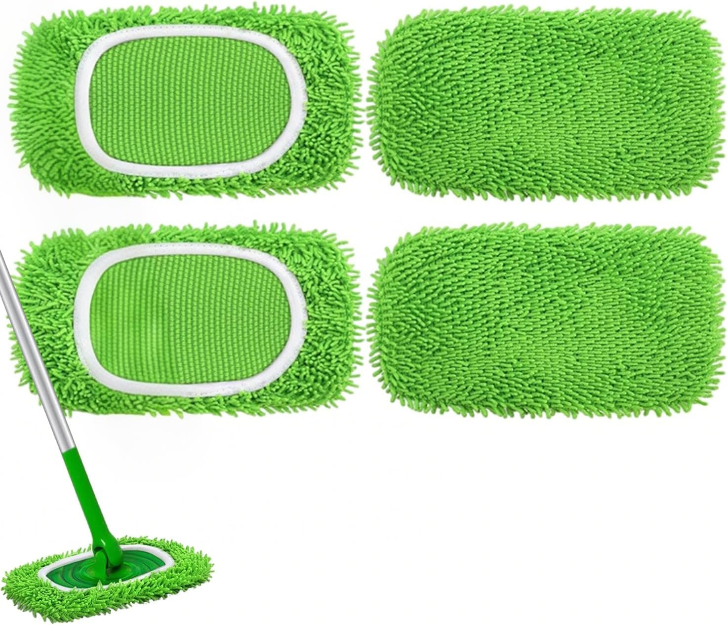 Reusable Microfiber Mop Pads, Compatible with Sweeper Sweeping Mopping pad Refills Cloths for Surface/Hardwood Floor Cleaning (4 Pack Green)