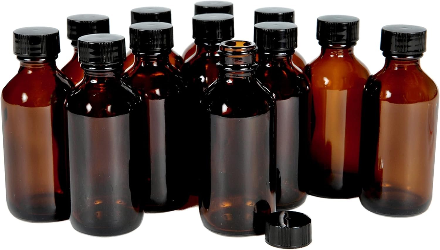 Vivaplex, 12, Amber, 2 oz Glass Bottles, with Lids