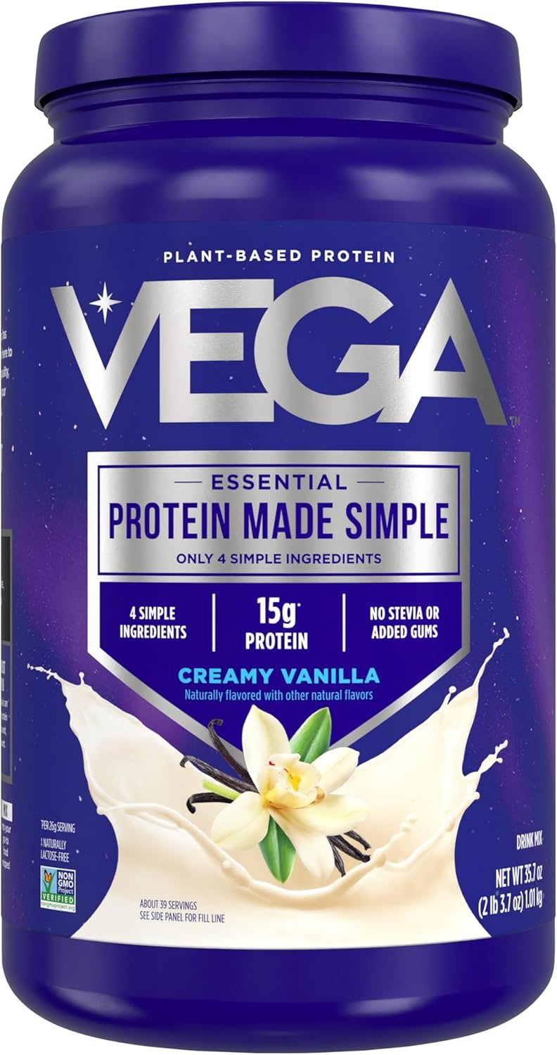 Vega Protein Made Simple Protein Powder, Vanilla – Stevia Free, Vegan, Plant Based, Healthy, Gluten Free, Pea Protein for Women and Men, 2.2 lbs (Packaging May Vary) (Pack of 1)