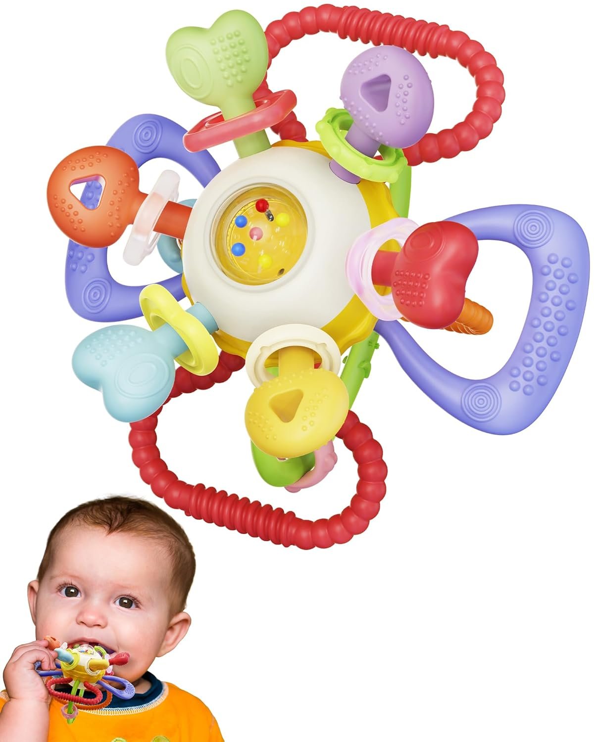 Baby Montessori Sensory Teething Toy – Safe, Multi-Functional BPA-Free Silicone Teether for Babies 0-12 Months – Teething Relief & Fun Play with Rattle – Perfect Baby Toys for Boys & Girls