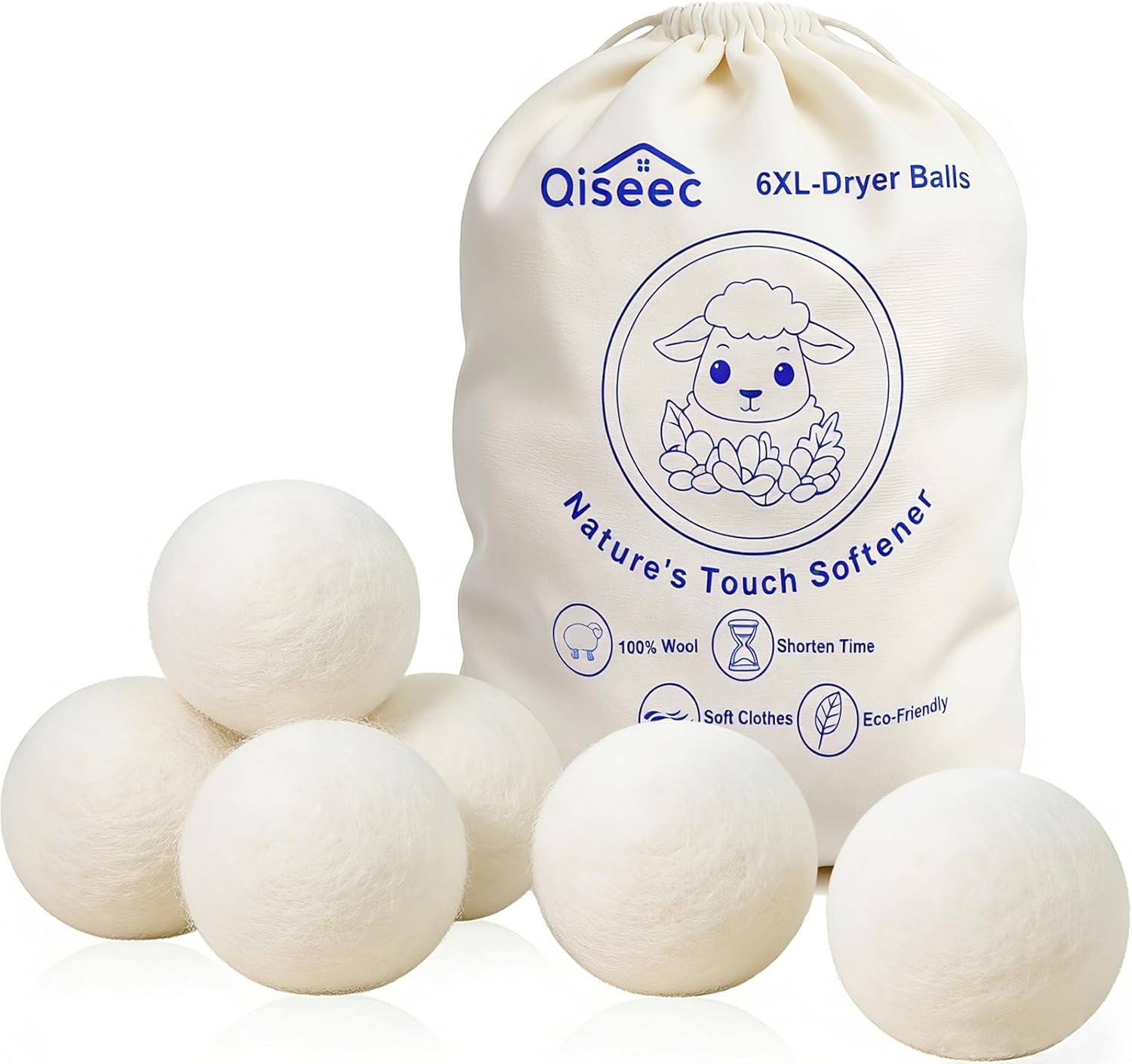 Wool Dryer Balls 6-Pack XL – Natural Reusable Laundry Fabric Softener, Reduces Wrinkles & Drying Time, Hypoallergenic, Leaves Fabrics Naturally Soft and Fluffy