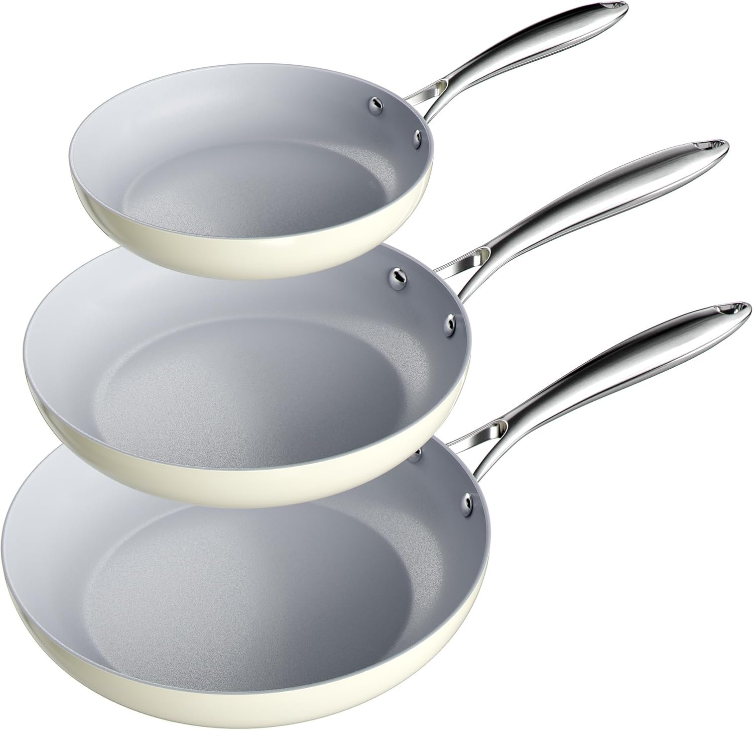 Verel Ceramic Nonstick Frying Pan Set 3 Piece – 8, 10 and 12 Inch Non Stick Fry Skillet Pans, Non Toxic, Dishwasher and Oven Safe
