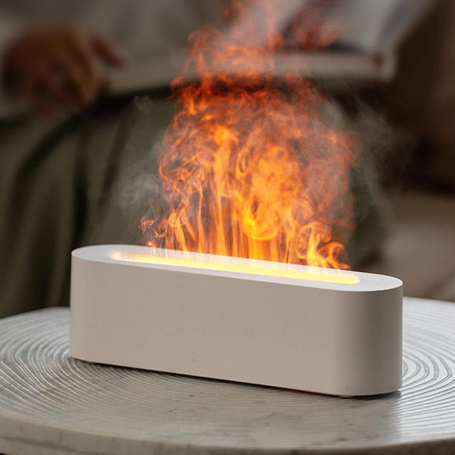 Essential Oil Diffuser, Fireplace Flame Fire Oil Diffuser, 150ml Ultrasonic Cool Mist Aromatherapy Humidifier, Scent Aroma Diffuser with 7 Colors Light, Timer & Auto-Off for Home, Room (White)