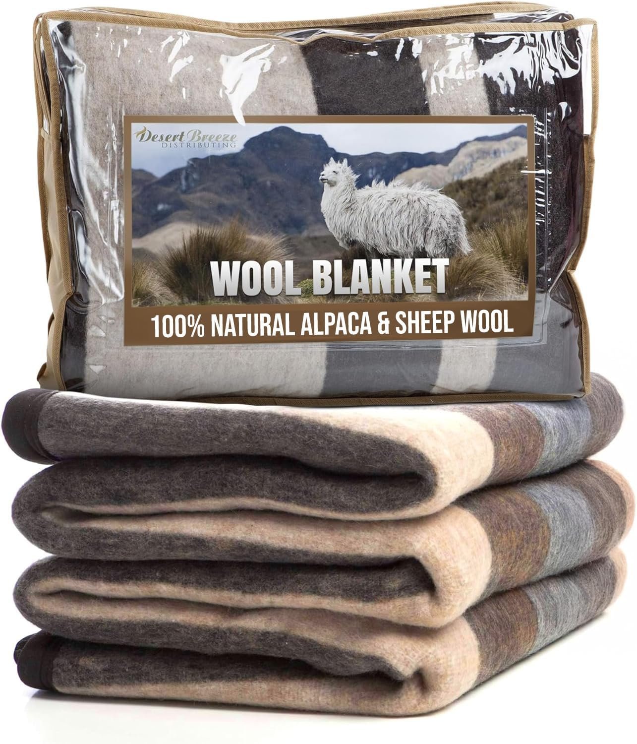 Natural Alpaca & Sheep Wool Blanket – Woven, Made in Peru – Full/Queen Size – Heavyweight Warmth, Thick, Breathable, Natural Texture & Scent, 72 x 88 Inches, 4.2 lbs