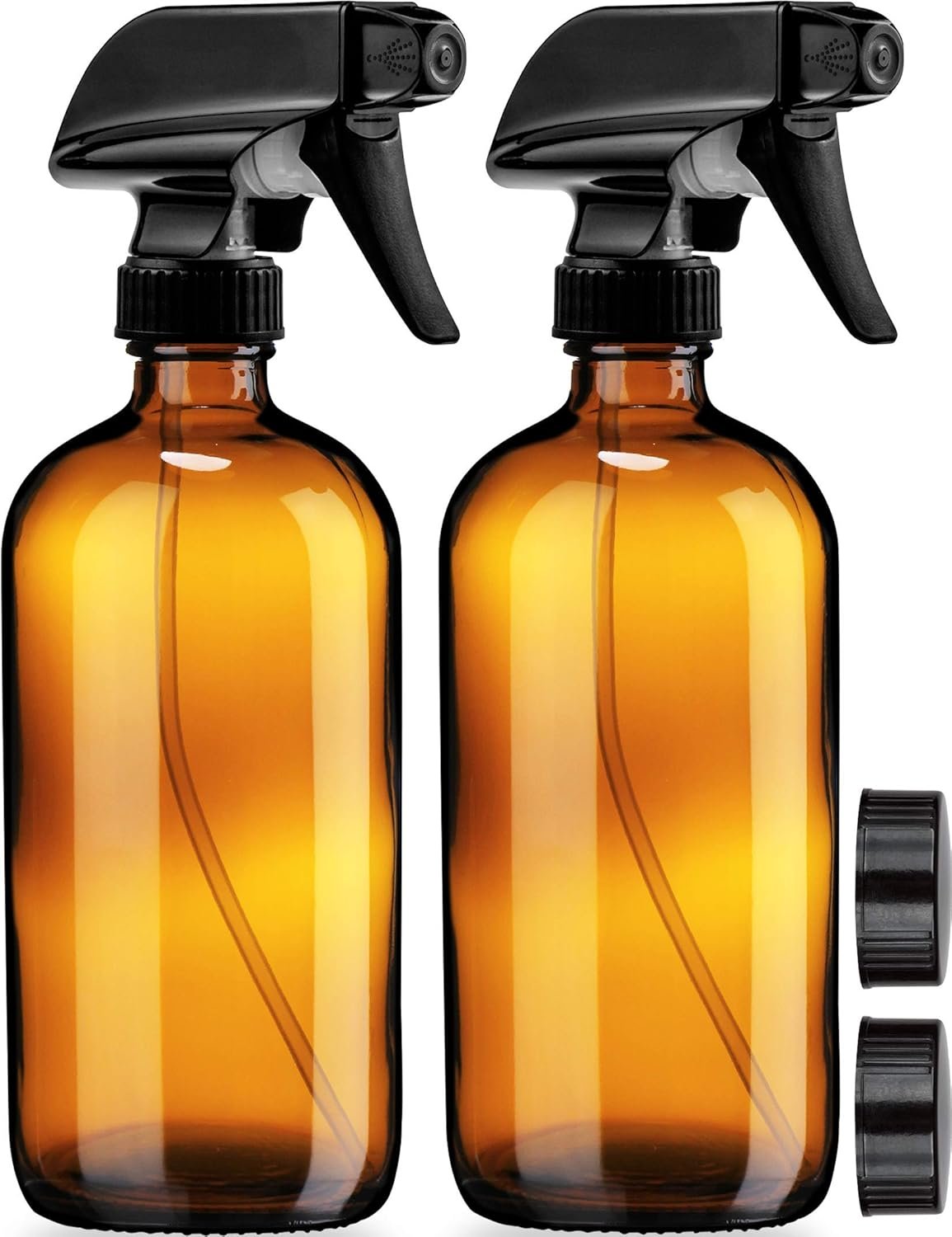 Sally’s Organics Empty Amber Glass Spray Bottles – 2 Pack – Large 16oz Refillable Bottle for is Great for Essential Oils, Plants, Cleaning Solutions, Hair – Durable Nozzle – Fine Mist/Stream Setting