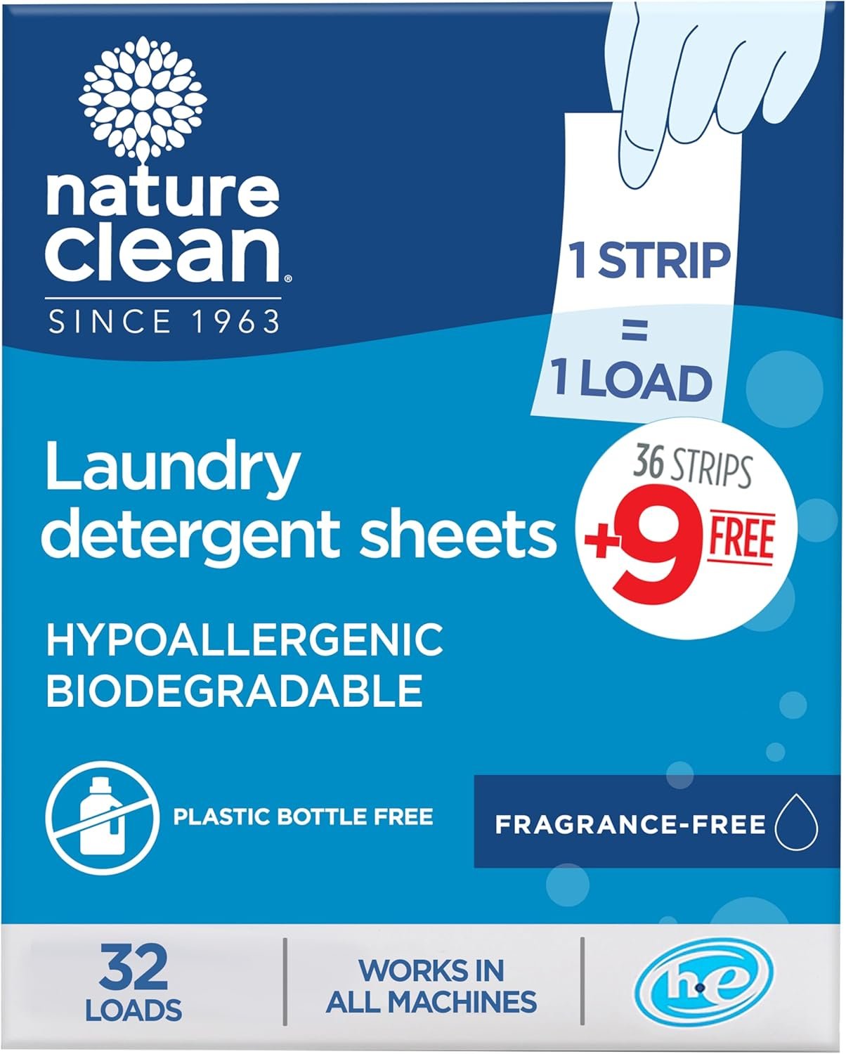 Nature Clean Non-Toxic Laundry Detergent Sheets Unscented 32 counts. Natural Fragrance Free Travel Laundry Detergent Strips & Soap Sheets Scent free for Sensitive skin & Hypoallergenic