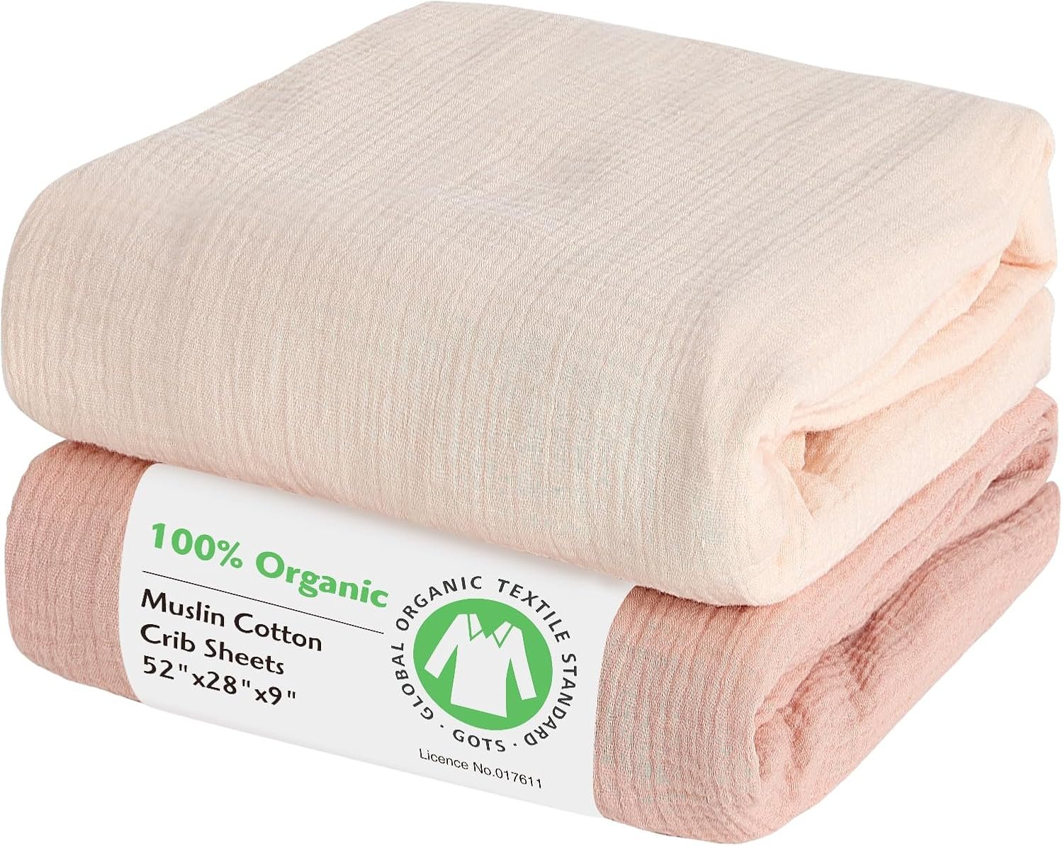 100% Organic Cotton Muslin Baby Fitted Crib Sheets 2 Pack 52×28 Inches Cream&Muted Pink, Ultra Breathable and Soft Sheet Fits Standard Crib Mattress Sheet Neutral Toddler Bedding for Baby Boys Girls