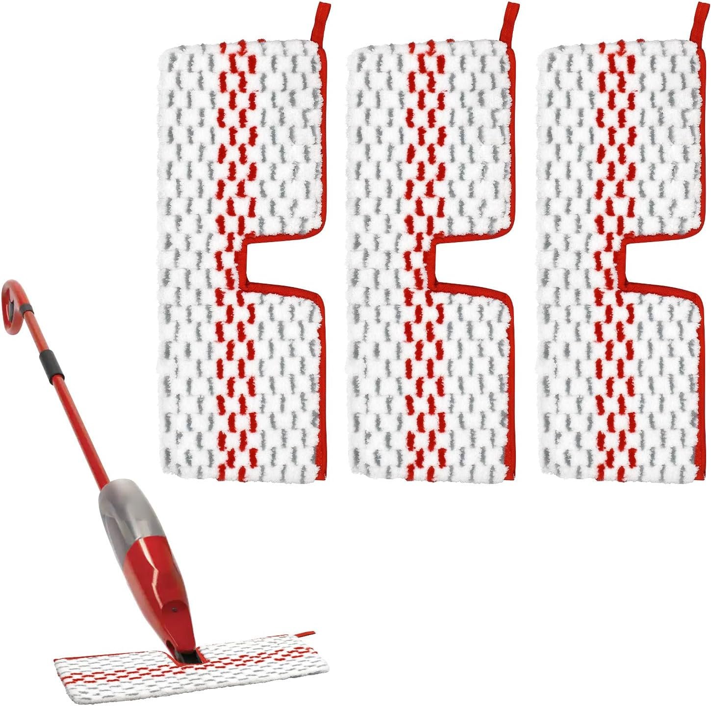 Microfiber Spray Mop Pads Compatible with Oceda ProMist MAX, Dual-Action Washable Flip Mop Pads Replacement for Dry Wet Floor Cleaning, 3 Packs Red